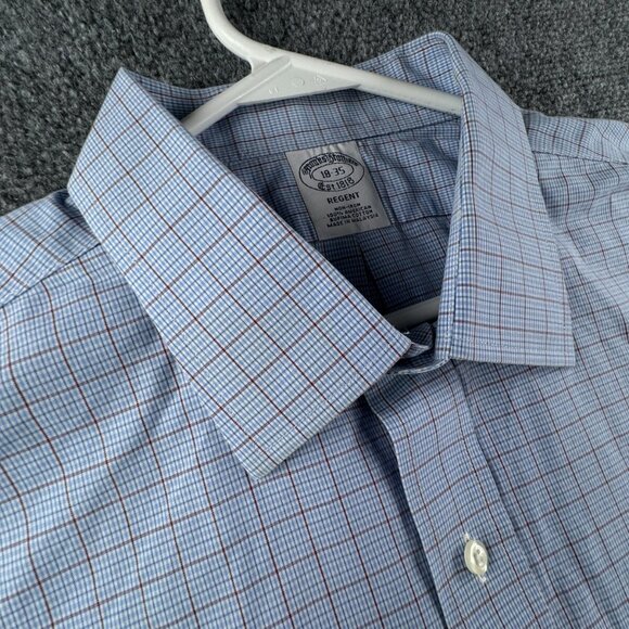 Brooks Brothers Long Sleeve Button Up Shirt Cotton Men 18 35 Regent Blue Red - Picture 12 of 13